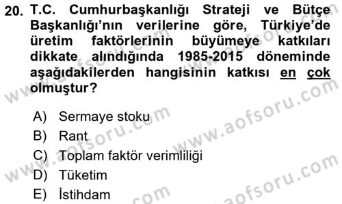 İktisadi Büyüme Dersi 2021 - 2022 Yılı (Final) Dönem Sonu Sınav Soruları 20. Soru