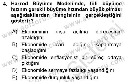 İktisadi Büyüme Dersi 2021 - 2022 Yılı (Final) Dönem Sonu Sınav Soruları 4. Soru