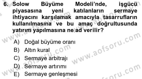 İktisadi Büyüme Dersi 2021 - 2022 Yılı (Final) Dönem Sonu Sınav Soruları 6. Soru