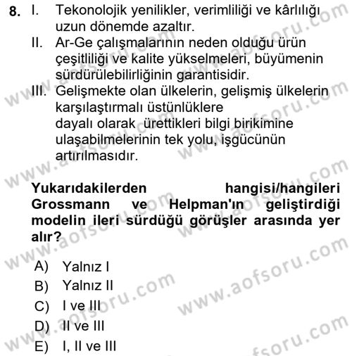 İktisadi Büyüme Dersi 2021 - 2022 Yılı (Final) Dönem Sonu Sınav Soruları 8. Soru