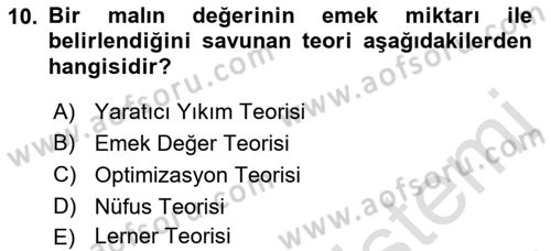 İktisadi Büyüme Dersi Yaz Okulu Sınavı Deneme Sınav Soruları 10. Soru