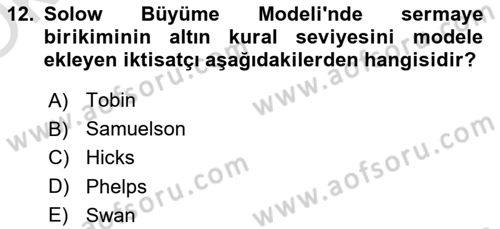 İktisadi Büyüme Dersi Yaz Okulu Sınavı Deneme Sınav Soruları 12. Soru