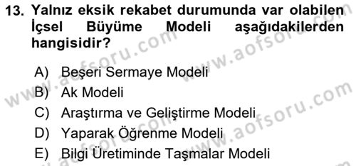 İktisadi Büyüme Dersi 2021 - 2022 Yılı Yaz Okulu Sınav Soruları 13. Soru