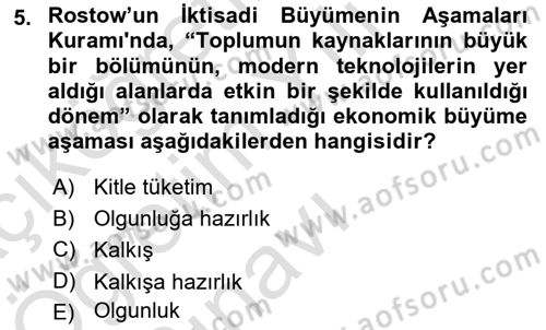 İktisadi Büyüme Dersi 2021 - 2022 Yılı Yaz Okulu Sınav Soruları 5. Soru