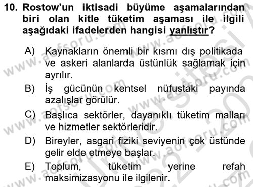 İktisadi Büyüme Dersi 2022 - 2023 Yılı Yaz Okulu Sınav Soruları 10. Soru