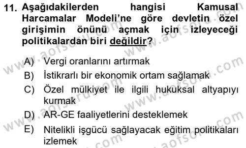 İktisadi Büyüme Dersi Yaz Okulu Sınavı Deneme Sınav Soruları 11. Soru