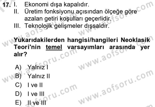 İktisadi Büyüme Dersi Yaz Okulu Sınavı Deneme Sınav Soruları 17. Soru