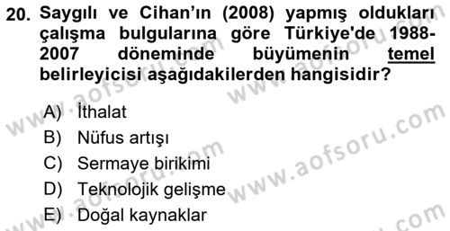 İktisadi Büyüme Dersi 2022 - 2023 Yılı Yaz Okulu Sınav Soruları 20. Soru