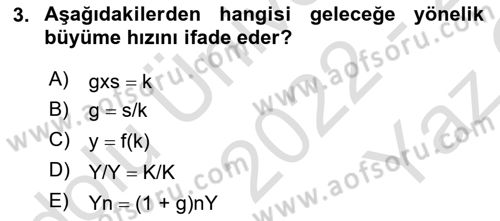 İktisadi Büyüme Dersi 2022 - 2023 Yılı Yaz Okulu Sınav Soruları 3. Soru