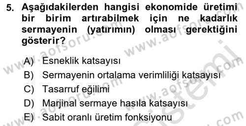İktisadi Büyüme Dersi 2022 - 2023 Yılı Yaz Okulu Sınav Soruları 5. Soru