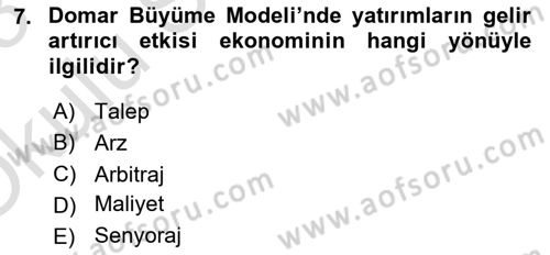İktisadi Büyüme Dersi 2022 - 2023 Yılı Yaz Okulu Sınav Soruları 7. Soru