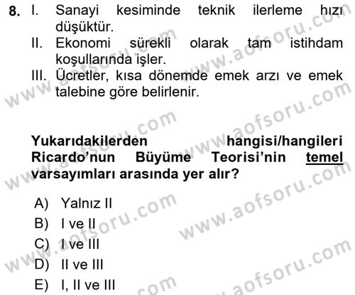 İktisadi Büyüme Dersi Yaz Okulu Sınavı Deneme Sınav Soruları 8. Soru