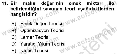 İktisadi Büyüme Dersi 2023 - 2024 Yılı (Vize) Ara Sınav Soruları 11. Soru