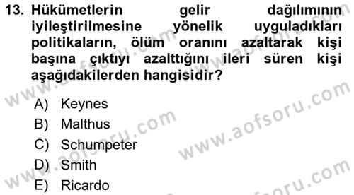 İktisadi Büyüme Dersi 2023 - 2024 Yılı (Vize) Ara Sınav Soruları 13. Soru