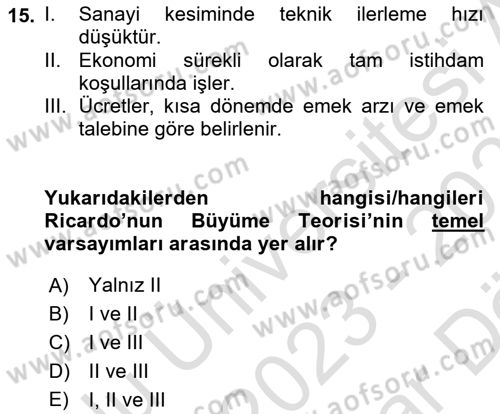 İktisadi Büyüme Dersi 2023 - 2024 Yılı (Vize) Ara Sınav Soruları 15. Soru