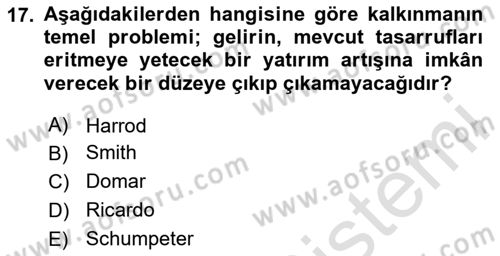 İktisadi Büyüme Dersi 2023 - 2024 Yılı (Vize) Ara Sınav Soruları 17. Soru