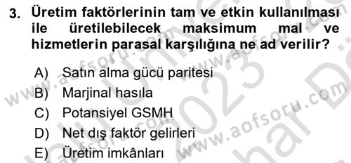 İktisadi Büyüme Dersi 2023 - 2024 Yılı (Vize) Ara Sınav Soruları 3. Soru