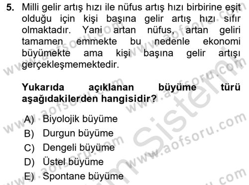 İktisadi Büyüme Dersi 2023 - 2024 Yılı (Vize) Ara Sınav Soruları 5. Soru