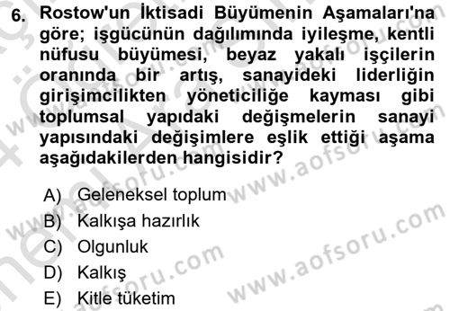 İktisadi Büyüme Dersi 2023 - 2024 Yılı (Vize) Ara Sınav Soruları 6. Soru