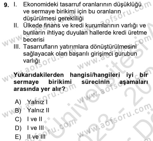 İktisadi Büyüme Dersi 2023 - 2024 Yılı (Vize) Ara Sınav Soruları 9. Soru
