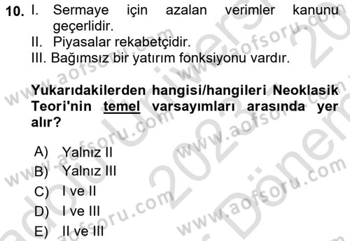 İktisadi Büyüme Dersi 2023 - 2024 Yılı (Final) Dönem Sonu Sınav Soruları 10. Soru