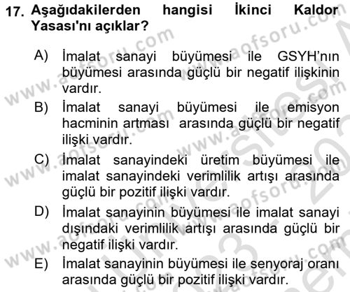 İktisadi Büyüme Dersi 2023 - 2024 Yılı (Final) Dönem Sonu Sınav Soruları 17. Soru