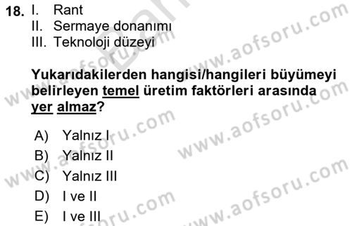 İktisadi Büyüme Dersi 2023 - 2024 Yılı (Final) Dönem Sonu Sınav Soruları 18. Soru