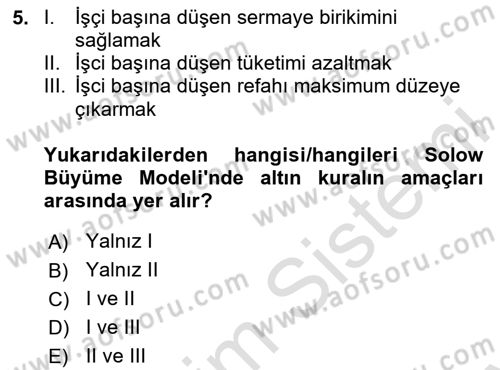 İktisadi Büyüme Dersi 2023 - 2024 Yılı (Final) Dönem Sonu Sınav Soruları 5. Soru