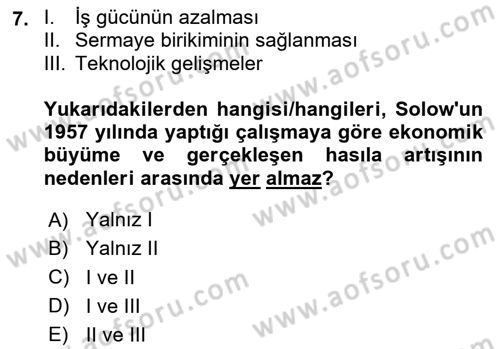 İktisadi Büyüme Dersi 2023 - 2024 Yılı (Final) Dönem Sonu Sınav Soruları 7. Soru