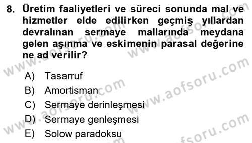 İktisadi Büyüme Dersi 2023 - 2024 Yılı (Final) Dönem Sonu Sınav Soruları 8. Soru