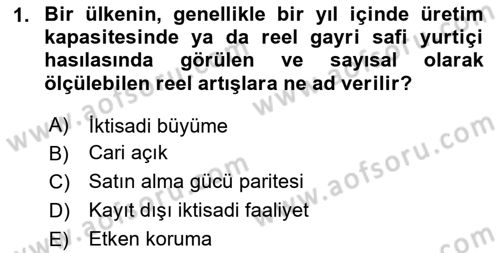 İktisadi Büyüme Dersi Yaz Okulu Sınavı Deneme Sınav Soruları 1. Soru