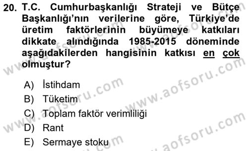 İktisadi Büyüme Dersi Yaz Okulu Sınavı Deneme Sınav Soruları 20. Soru