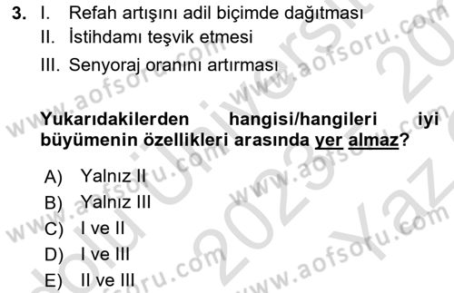 İktisadi Büyüme Dersi Yaz Okulu Sınavı Deneme Sınav Soruları 3. Soru