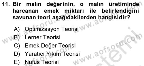 İktisadi Büyüme Dersi 2024 - 2025 Yılı (Vize) Ara Sınav Soruları 11. Soru