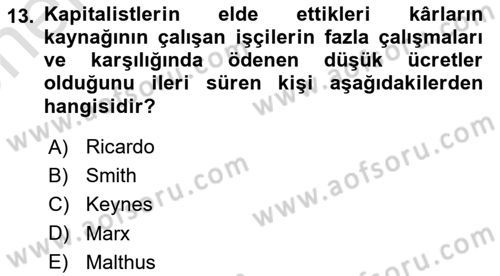 İktisadi Büyüme Dersi 2024 - 2025 Yılı (Vize) Ara Sınav Soruları 13. Soru