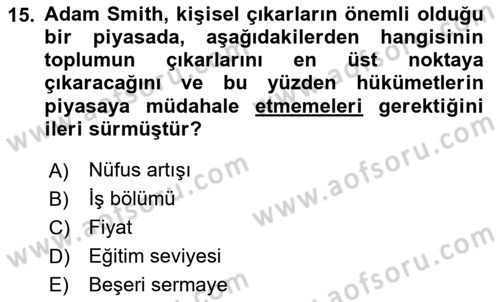İktisadi Büyüme Dersi 2024 - 2025 Yılı (Vize) Ara Sınav Soruları 15. Soru