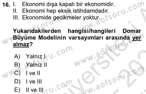 İktisadi Büyüme Dersi 2024 - 2025 Yılı (Vize) Ara Sınav Soruları 16. Soru