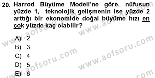 İktisadi Büyüme Dersi 2024 - 2025 Yılı (Vize) Ara Sınav Soruları 20. Soru