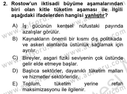 İktisadi Büyüme Dersi 2024 - 2025 Yılı (Final) Dönem Sonu Sınav Soruları 2. Soru