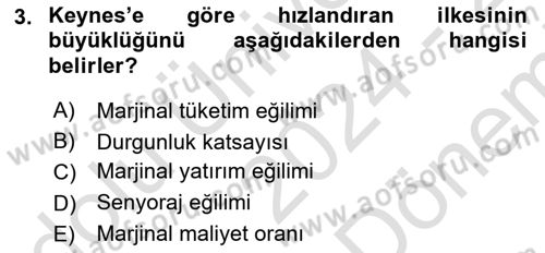 İktisadi Büyüme Dersi 2024 - 2025 Yılı (Final) Dönem Sonu Sınav Soruları 3. Soru