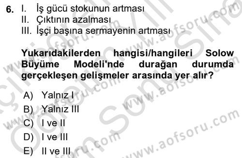 İktisadi Büyüme Dersi 2024 - 2025 Yılı (Final) Dönem Sonu Sınav Soruları 6. Soru