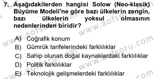 İktisadi Büyüme Dersi 2024 - 2025 Yılı (Final) Dönem Sonu Sınav Soruları 7. Soru