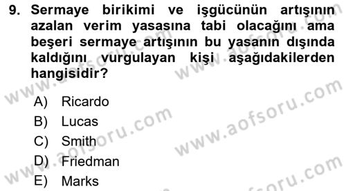 İktisadi Büyüme Dersi 2024 - 2025 Yılı (Final) Dönem Sonu Sınav Soruları 9. Soru
