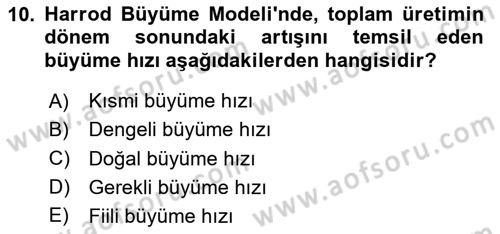 İktisadi Büyüme Dersi Yaz Okulu Sınavı Deneme Sınav Soruları 10. Soru