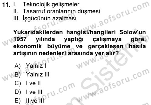 İktisadi Büyüme Dersi 2024 - 2025 Yılı Yaz Okulu Sınav Soruları 11. Soru