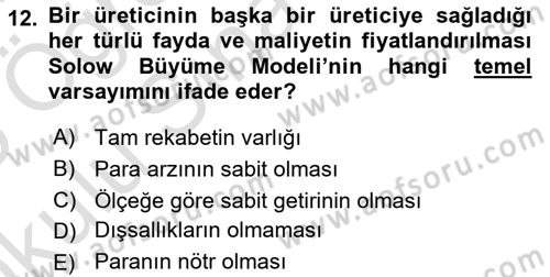 İktisadi Büyüme Dersi Yaz Okulu Sınavı Deneme Sınav Soruları 12. Soru
