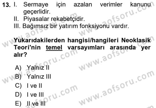 İktisadi Büyüme Dersi 2024 - 2025 Yılı Yaz Okulu Sınav Soruları 13. Soru
