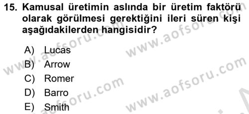 İktisadi Büyüme Dersi Yaz Okulu Sınavı Deneme Sınav Soruları 15. Soru