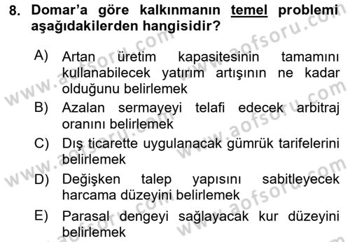 İktisadi Büyüme Dersi Yaz Okulu Sınavı Deneme Sınav Soruları 8. Soru