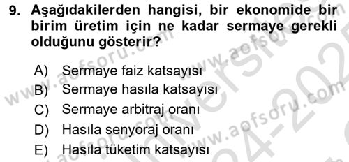 İktisadi Büyüme Dersi Yaz Okulu Sınavı Deneme Sınav Soruları 9. Soru